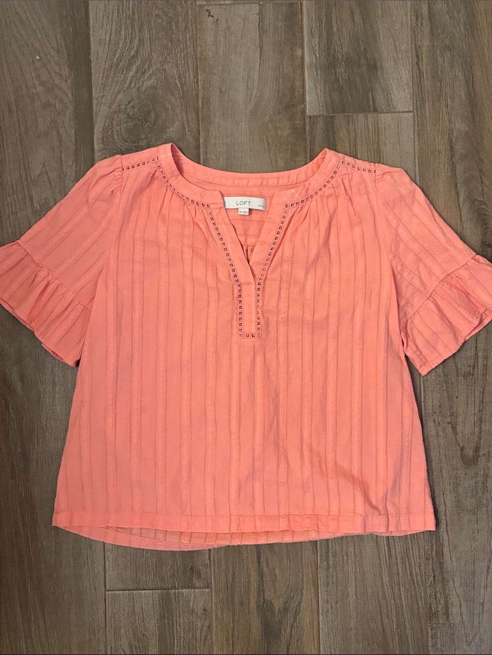 LOFT Coral Short Flutter Sleeve Peasant Blouse